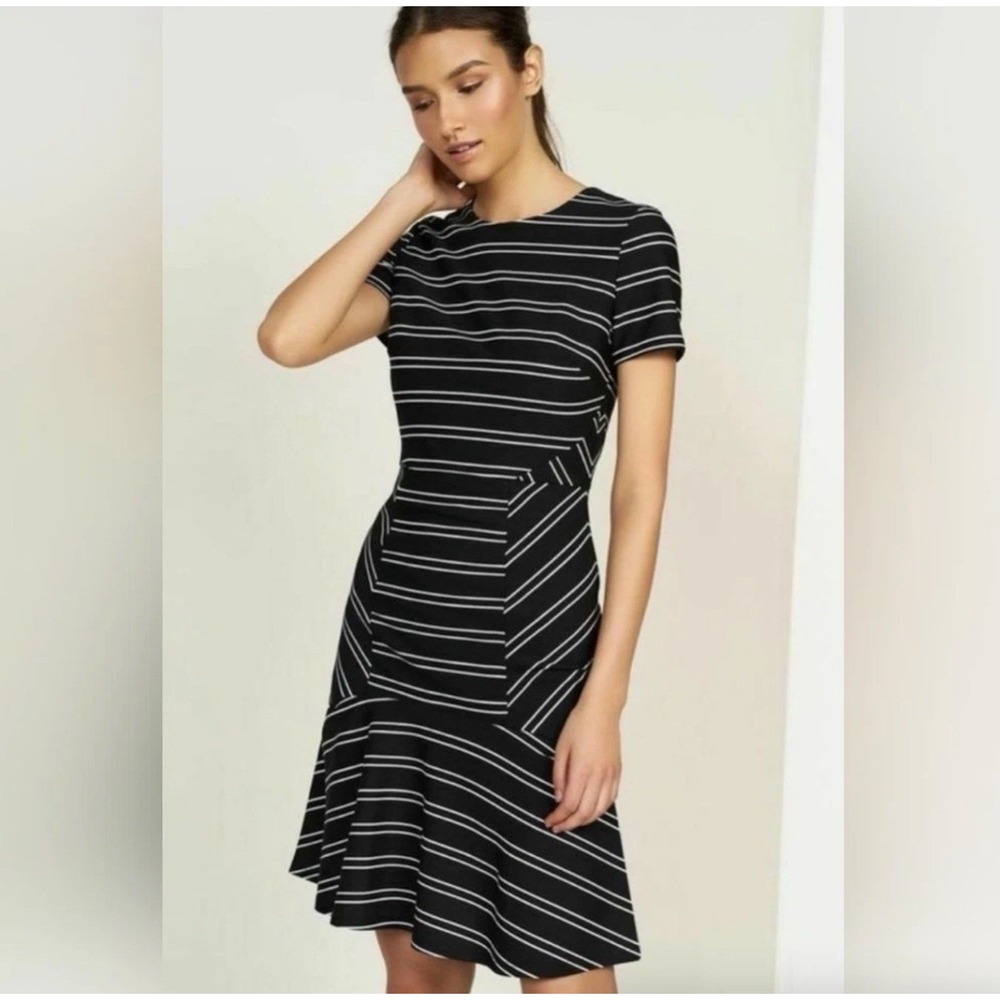 ANTHROPOLOGIE Hutch Size XS Stripe Eleanor Mini Dress Black White Women's